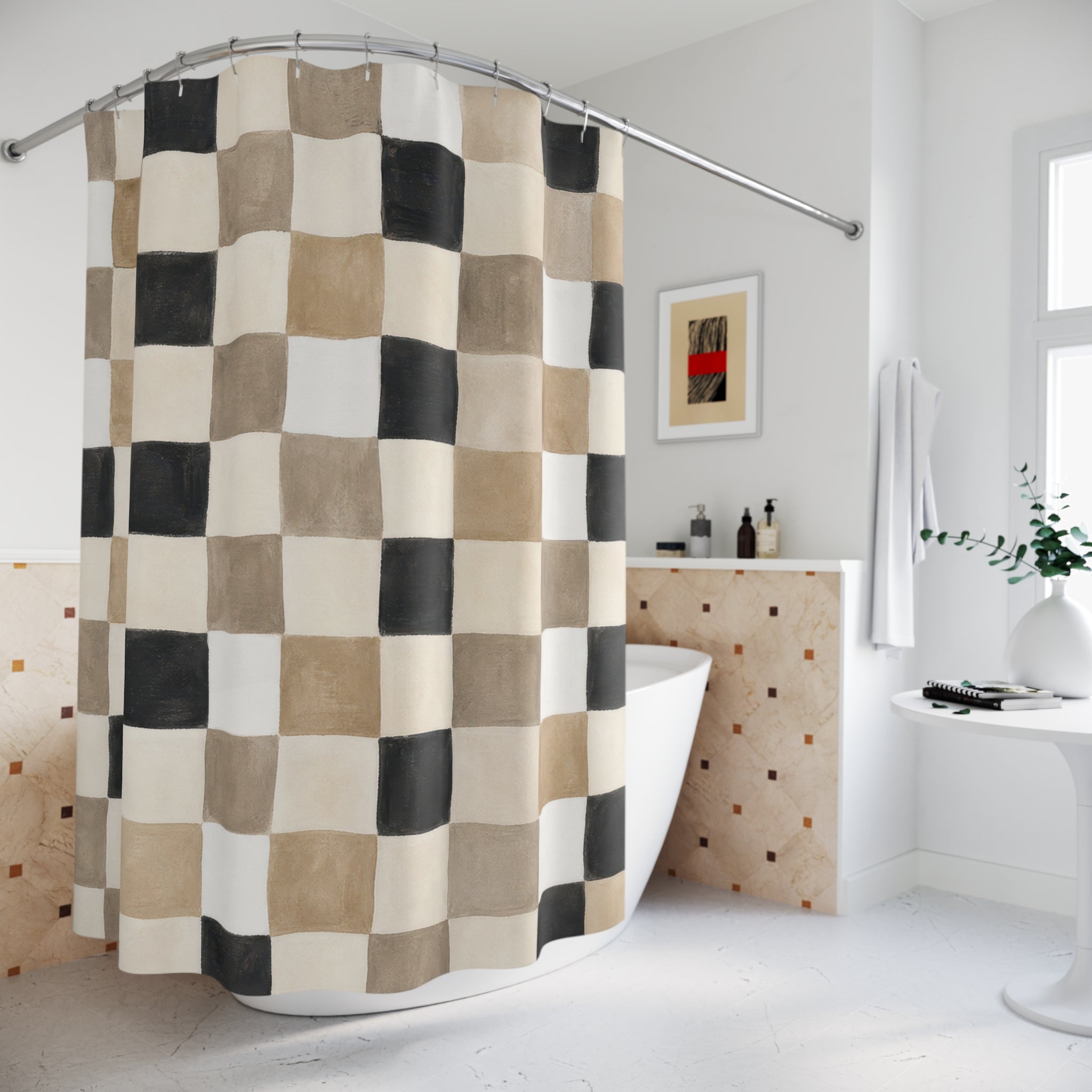 Black Beige Checkerboard Shower Curtain