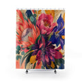 Artistic Flower Shower Curtain, Gestural Protea Peony Dahlia Painting