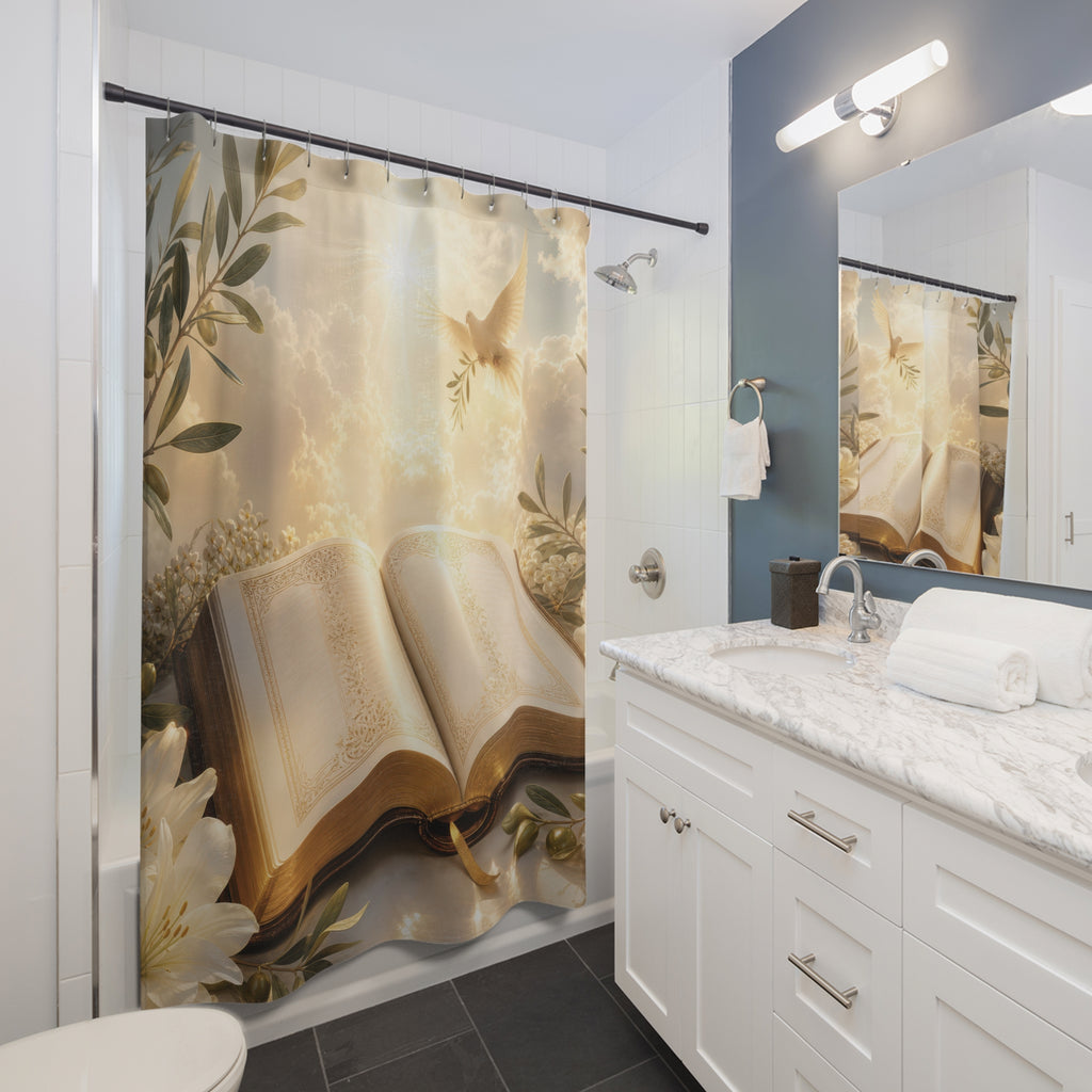 Scripture Shower Curtain: Open Bible Floral
