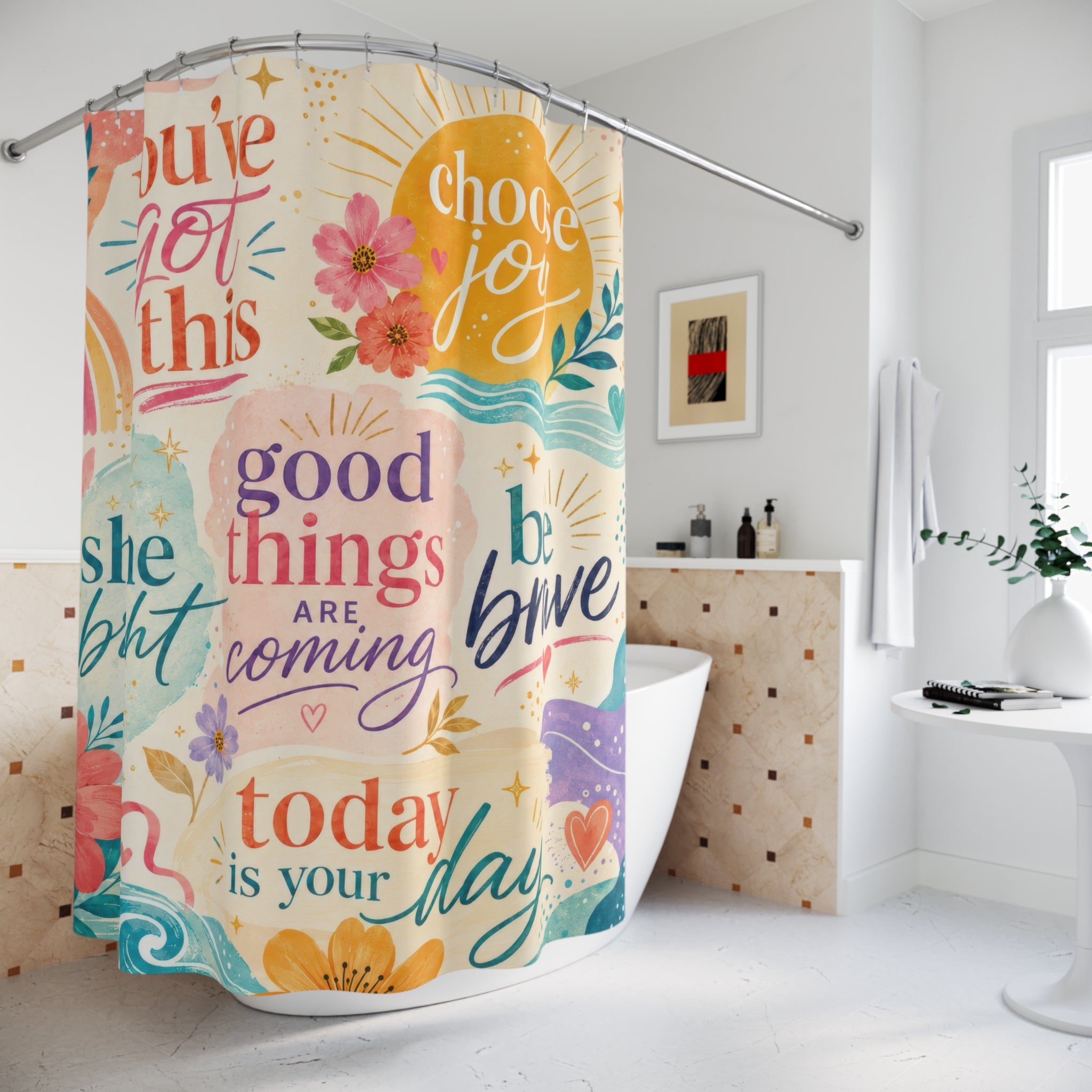 Positive Affirmation Shower Curtain: Colorful Motivational