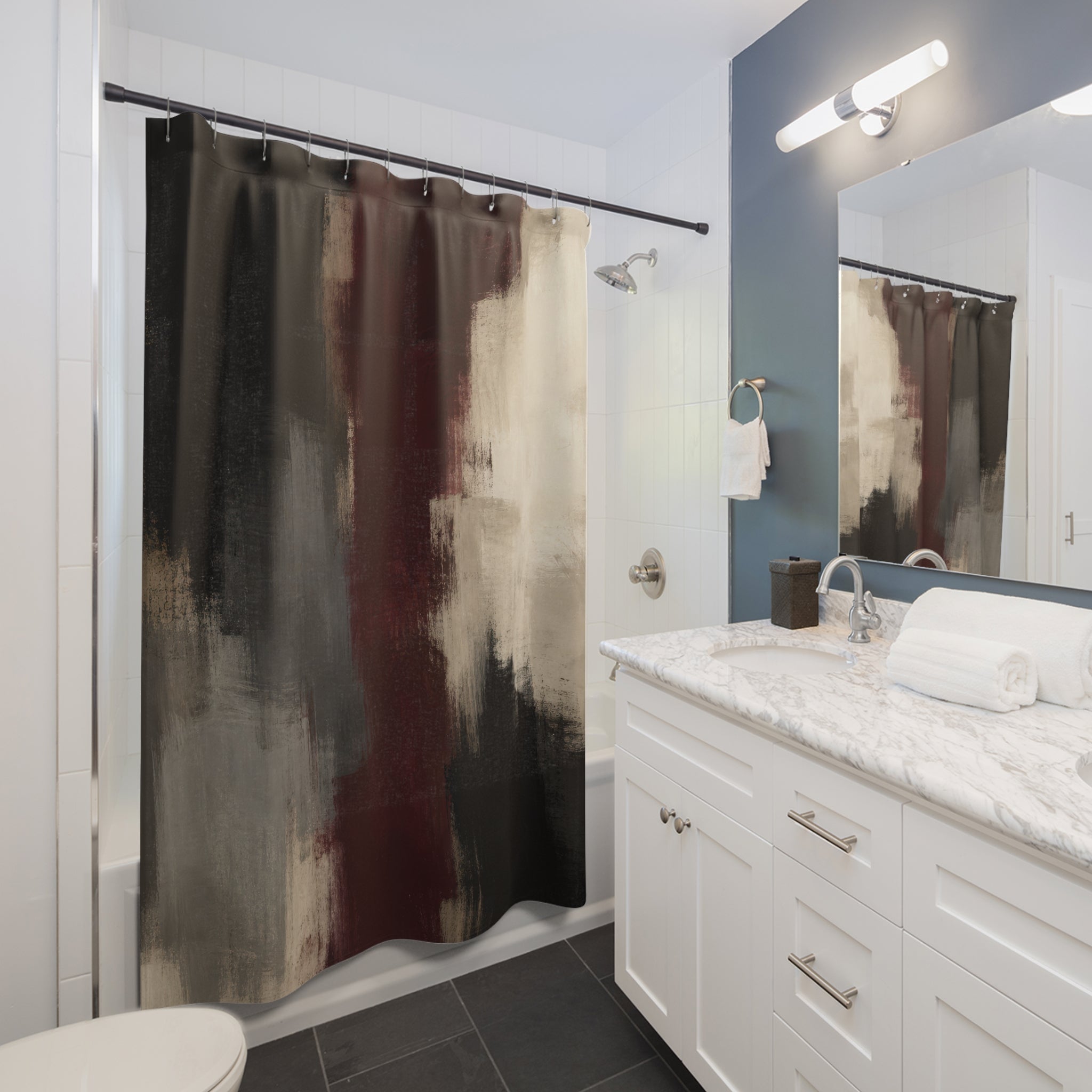 Black Burgundy Abstract Shower Curtain