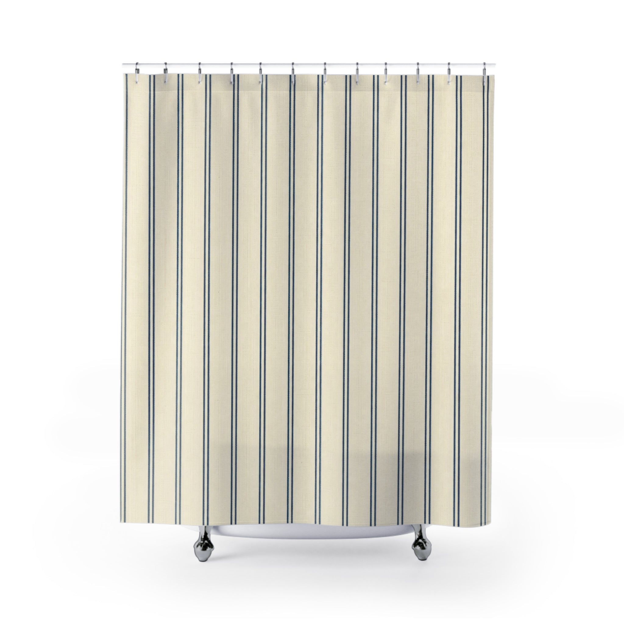 Blue Navy Ticking Stripe Shower Curtain
