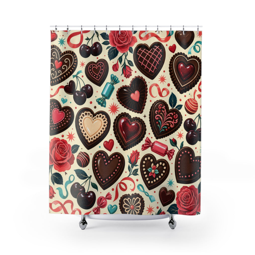 Retro Heart Chocolate Valentine Shower Curtain