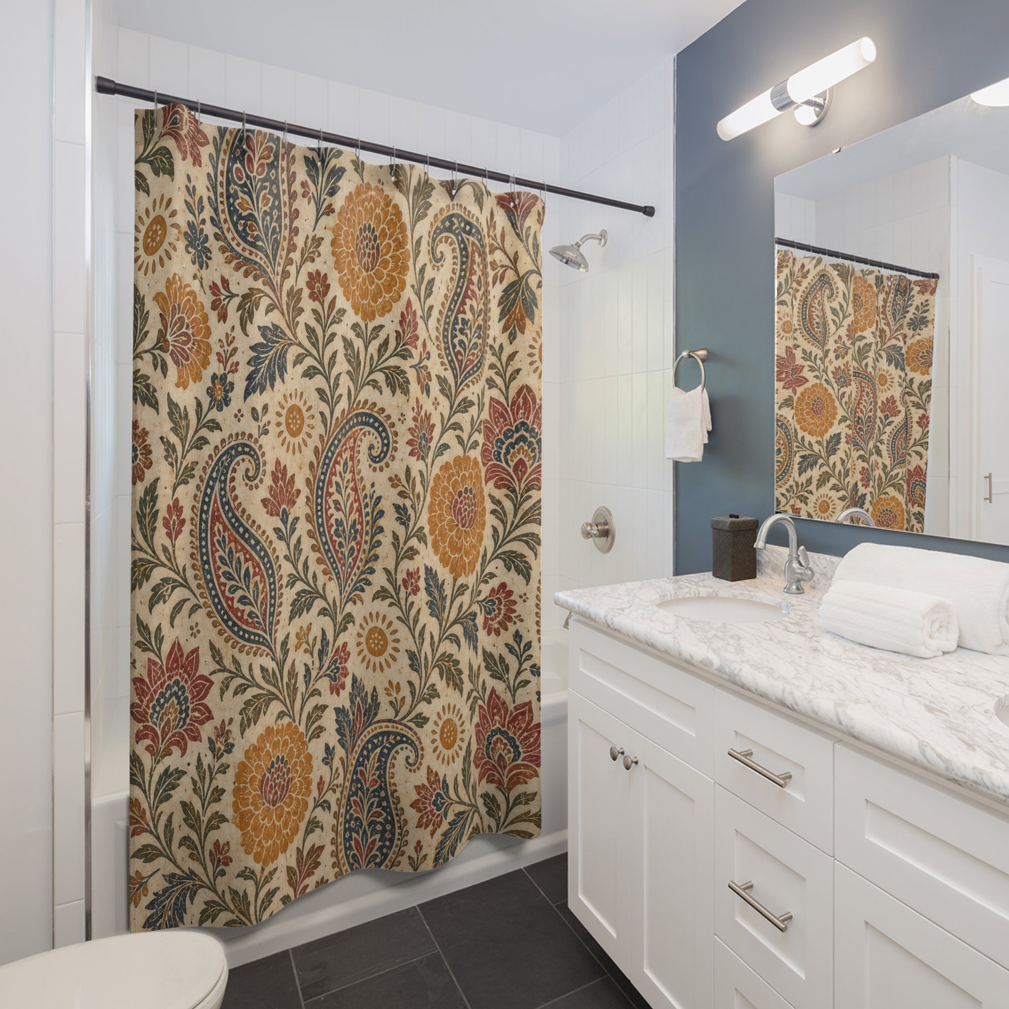 Rust Teal Paisley Shower Curtain