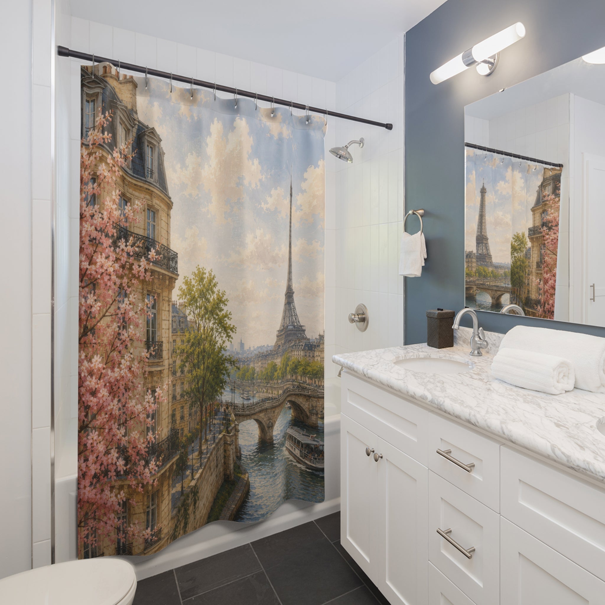 Paris Shower Curtain: Watercolor Eiffel Tower