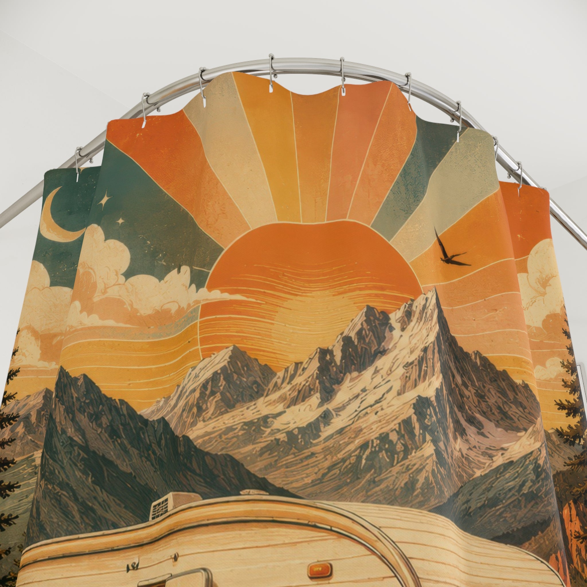 Retro Camper Mountain Shower Curtain