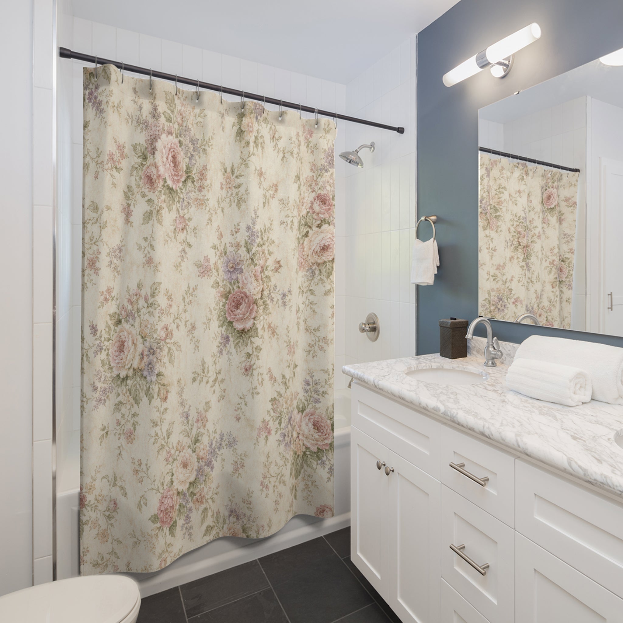 Vintage Floral Rose Cottage Botanical Shower Curtain