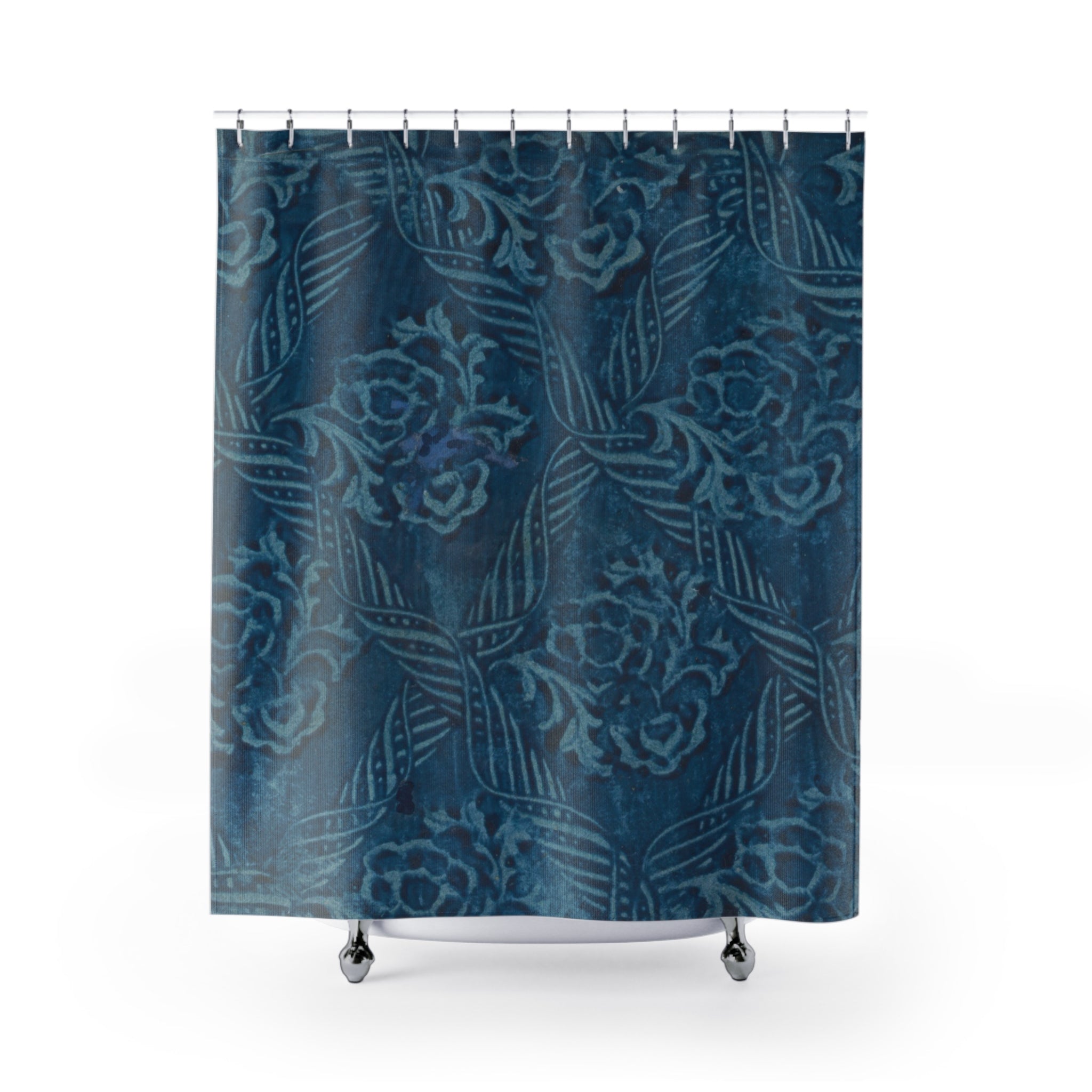 Blue Ribbon Lattice Floral Shower Curtain