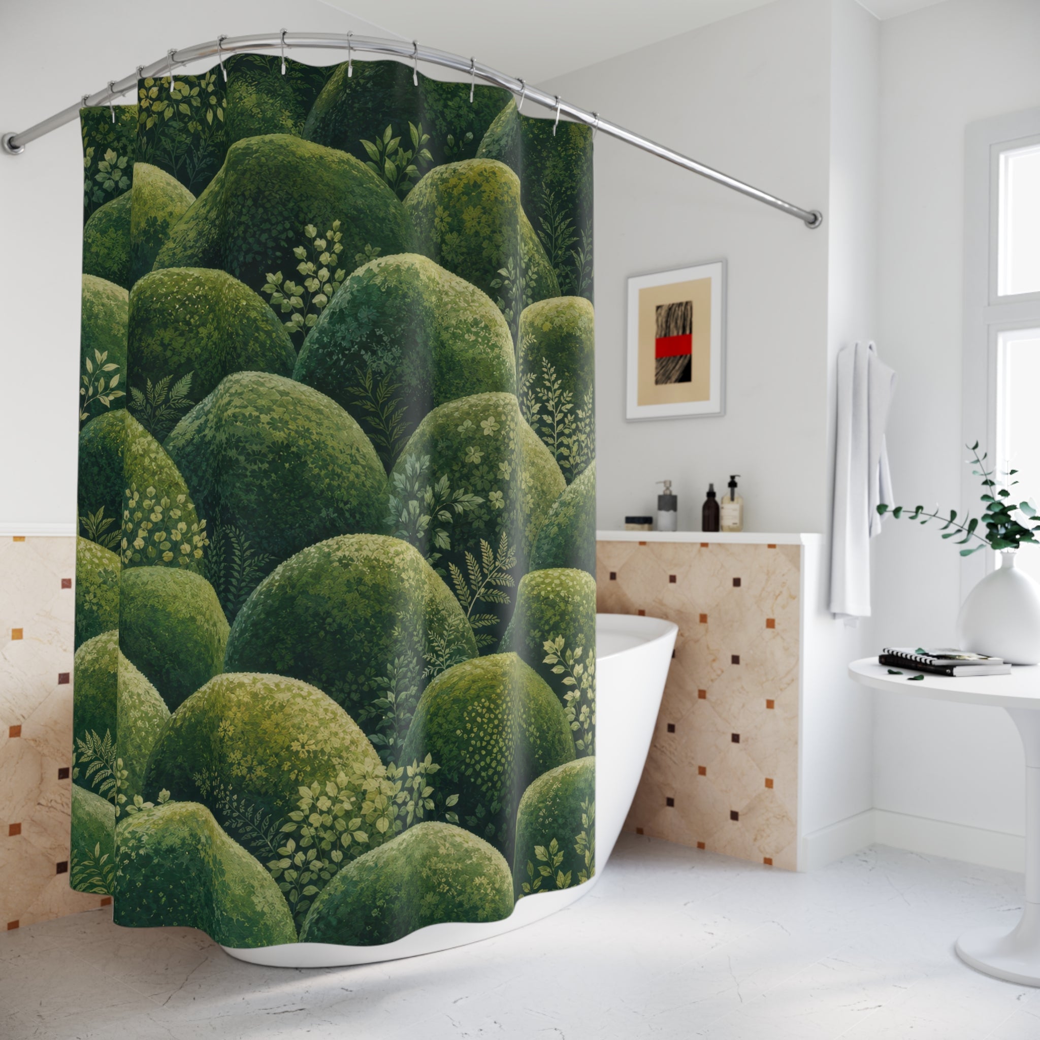 Green Scallop Topiary Shower Curtain