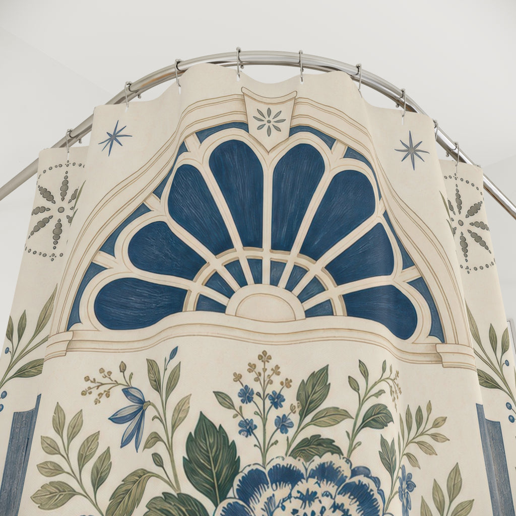 Colonial Blue and White Shower Curtain