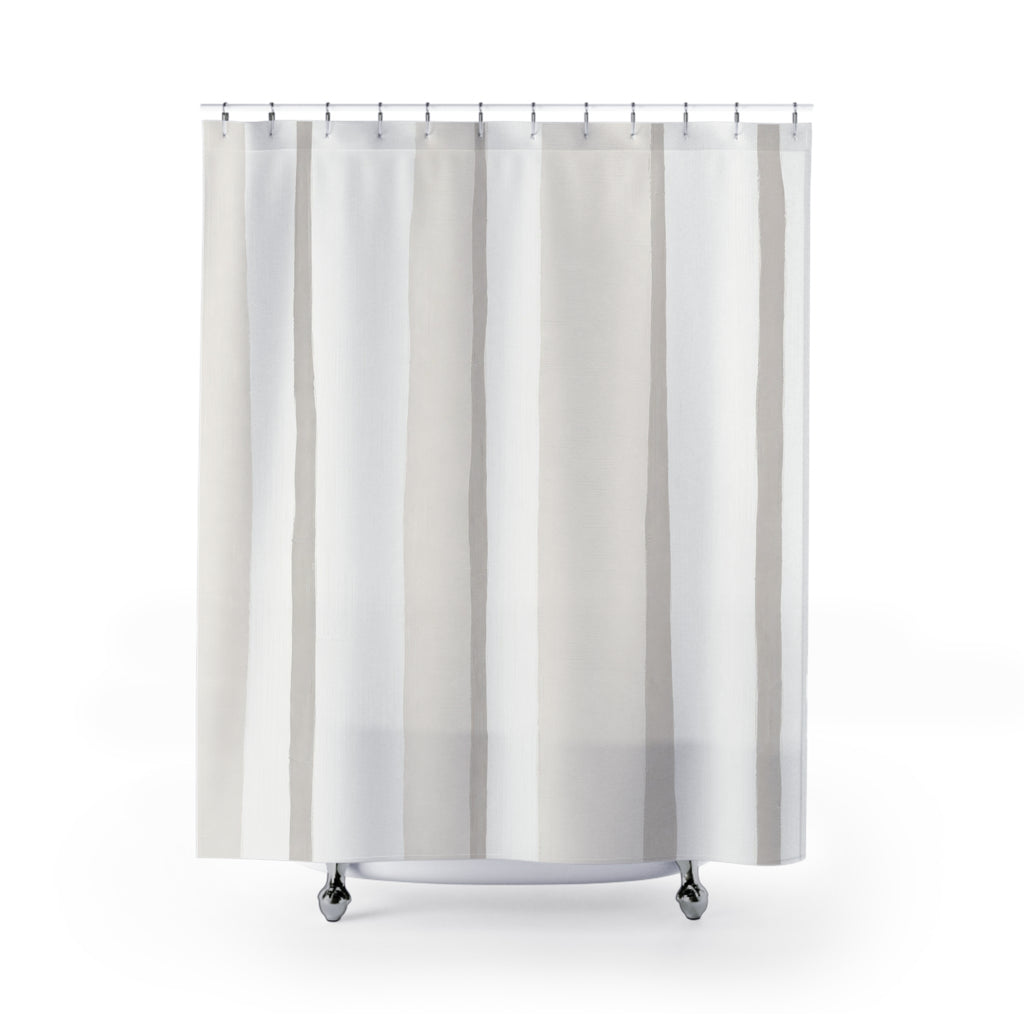 White Cream Wide Watercolor Stripe Shower Curtain