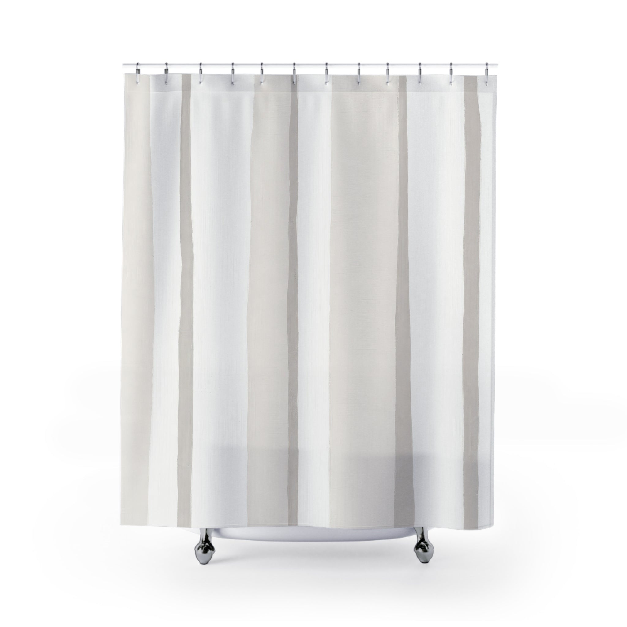 White Cream Wide Watercolor Stripe Shower Curtain