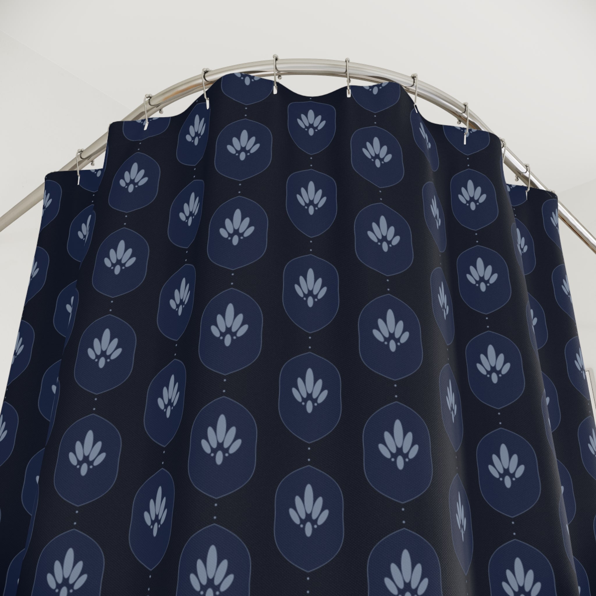 Navy & Silver Damask Shower Curtain – Ogee Floral