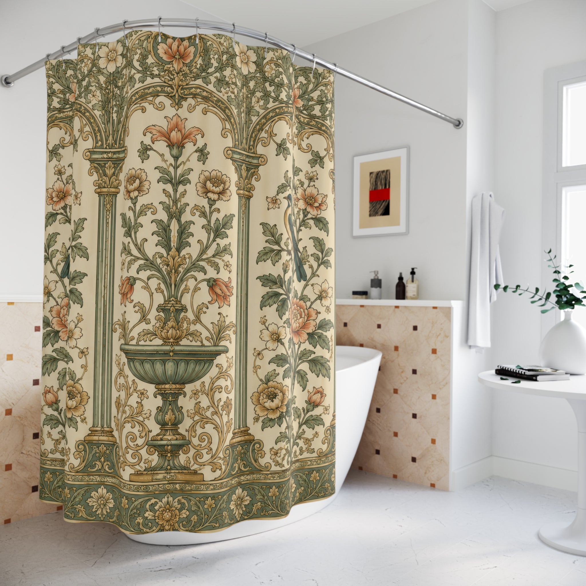 Edwardian Shower Curtain: Art Nouveau Birds