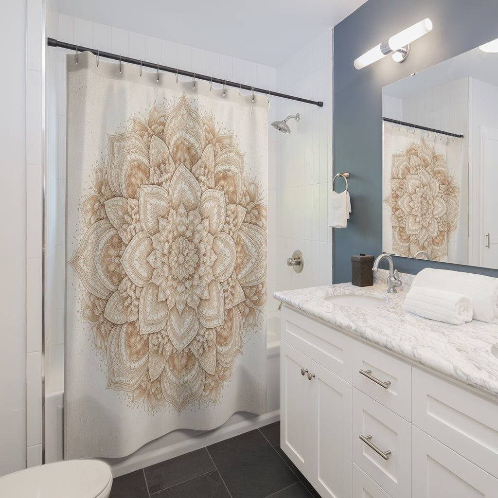 Boho Mandala Shower Curtain – Beige Ivory