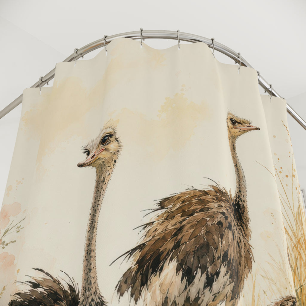 Watercolor Ostrich Family Shower Curtain