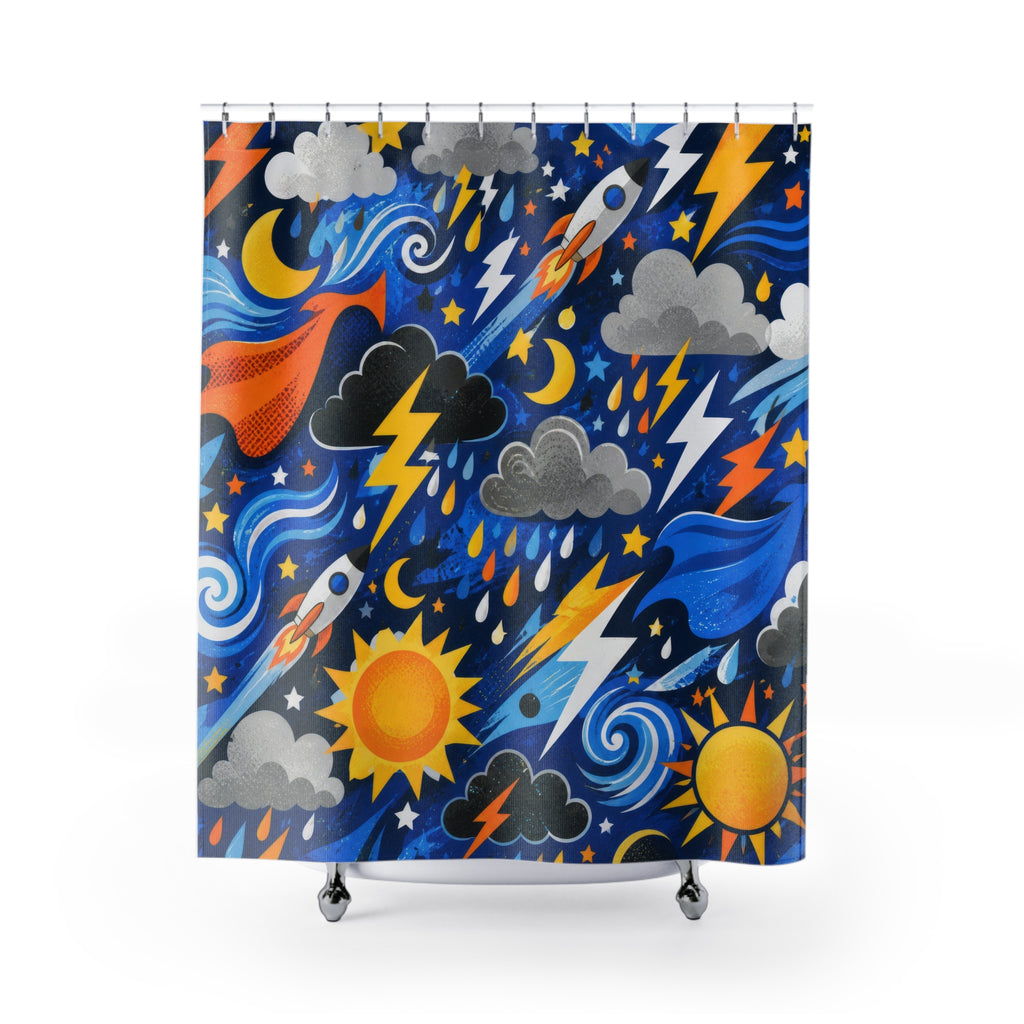 Weather Shower Curtain, Blue Kids Bathroom Decor, Storm Cloud Bath Curtain, Boys Bathroom Decor, Sun and Rain Pattern, Bath Decor, Style