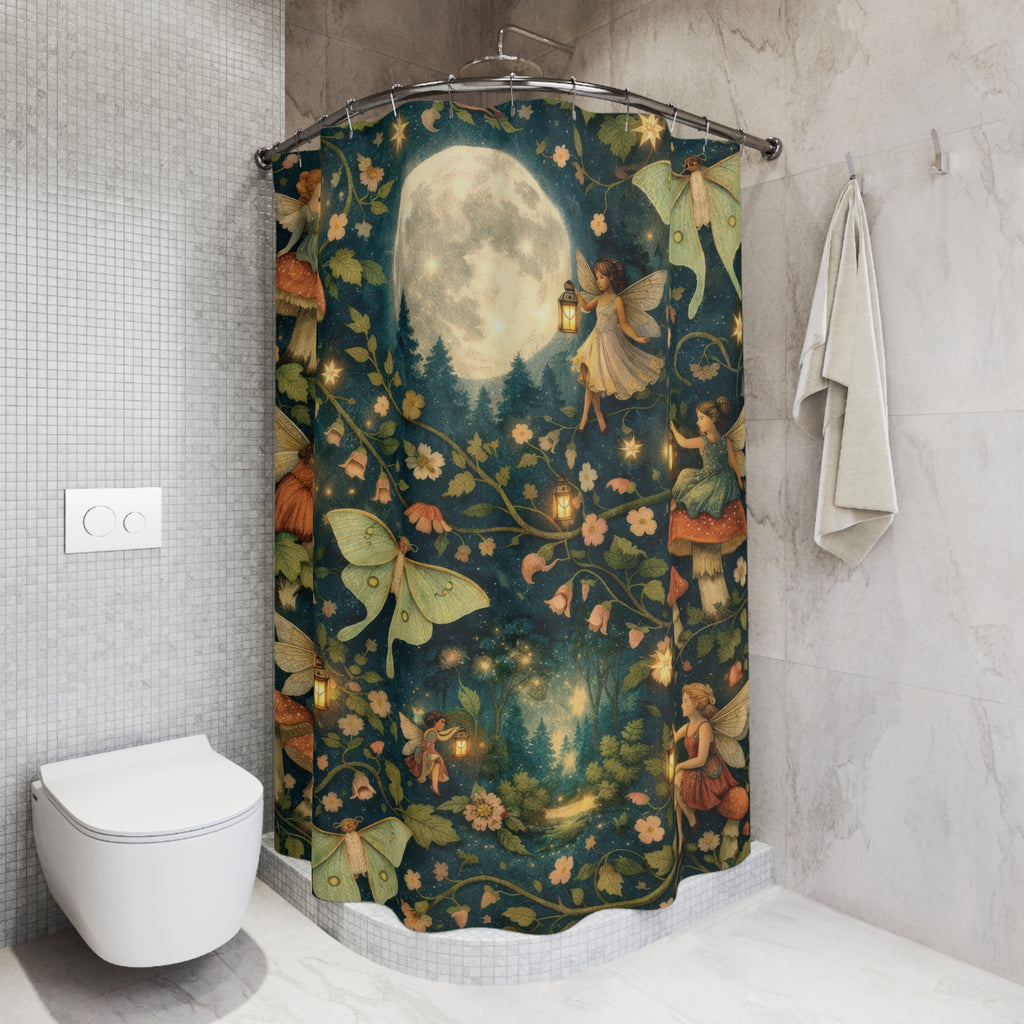 Fairy Shower Curtain – Teal Moonlit Forest