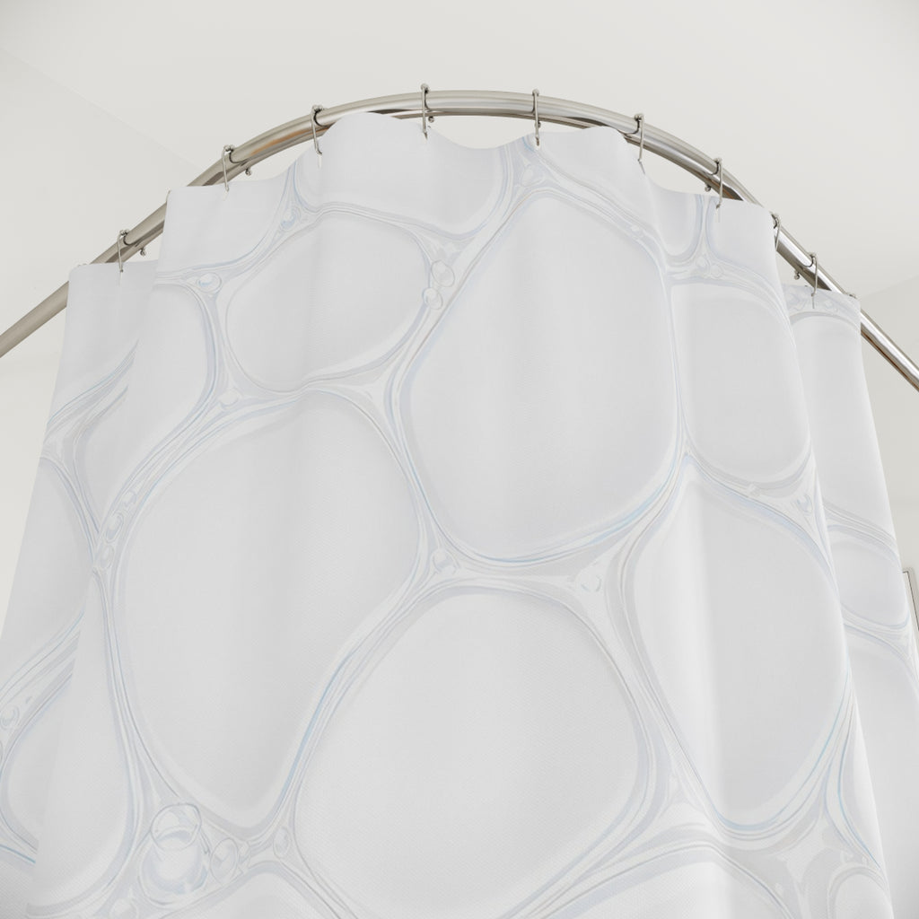 White Shower Curtain, Organic Geometric Bath Decor, Rounded Cell Pattern, Modern Guest Bathroom Decor, Soft Spa White Neutral Decor