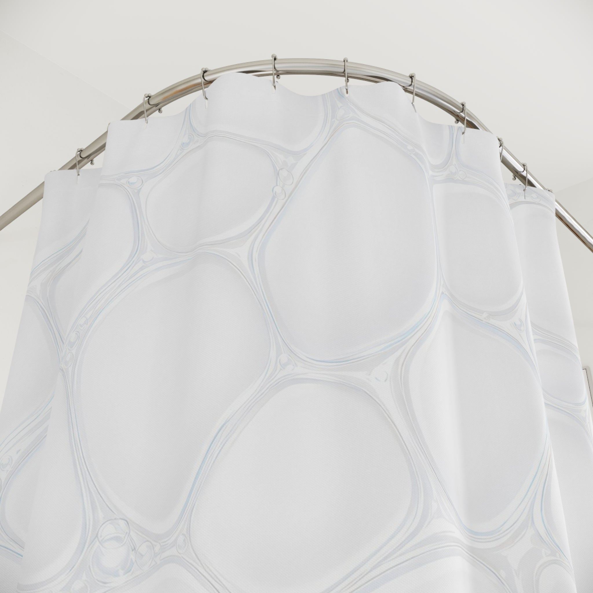 White Shower Curtain, Organic Geometric Bath Decor, Rounded Cell Pattern, Modern Guest Bathroom Decor, Soft Spa White Neutral Decor