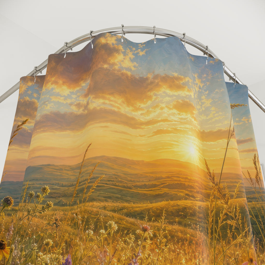 Prairie Wildflower Golden Hour Shower Curtain