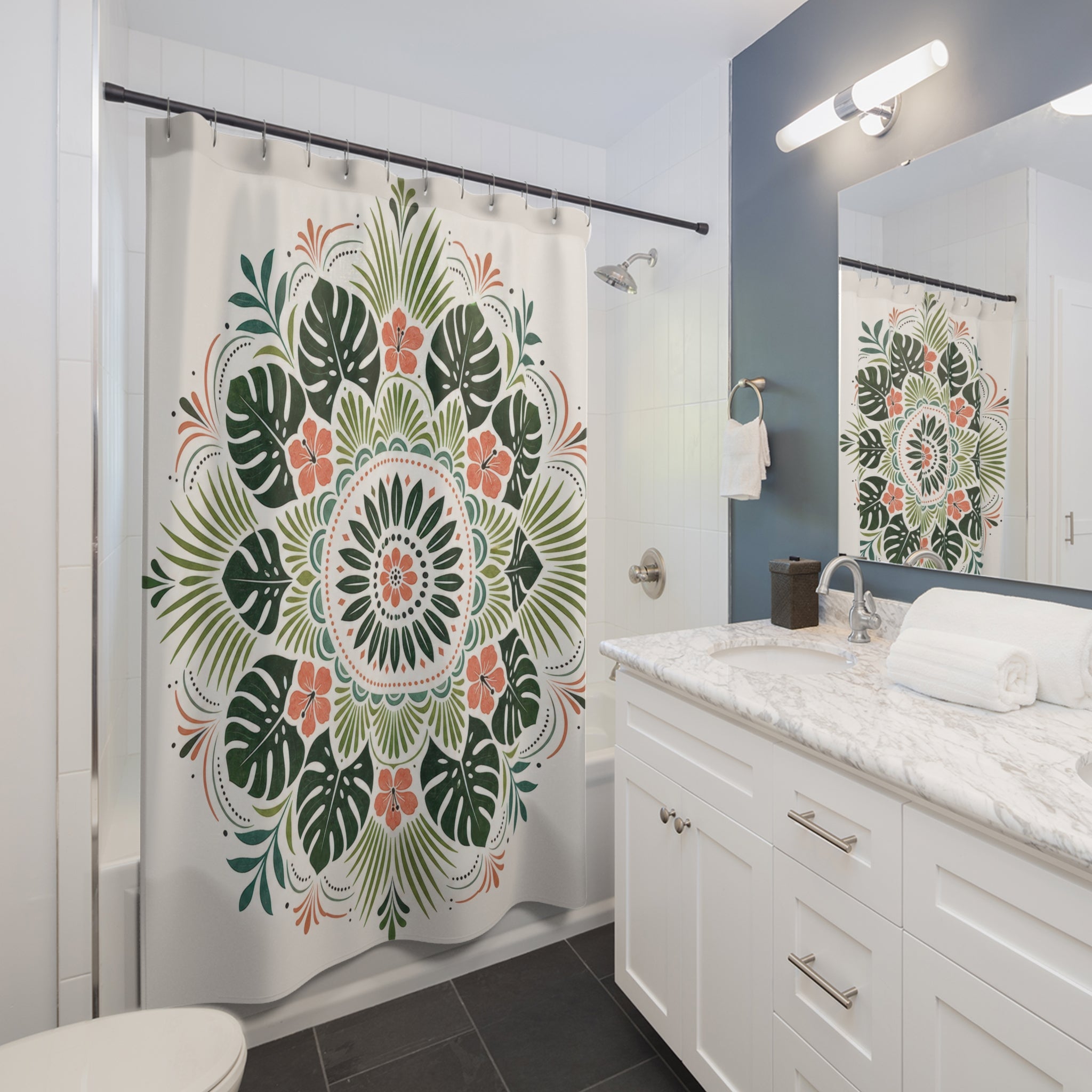 Tropical Leaf Medallion Shower Curtain