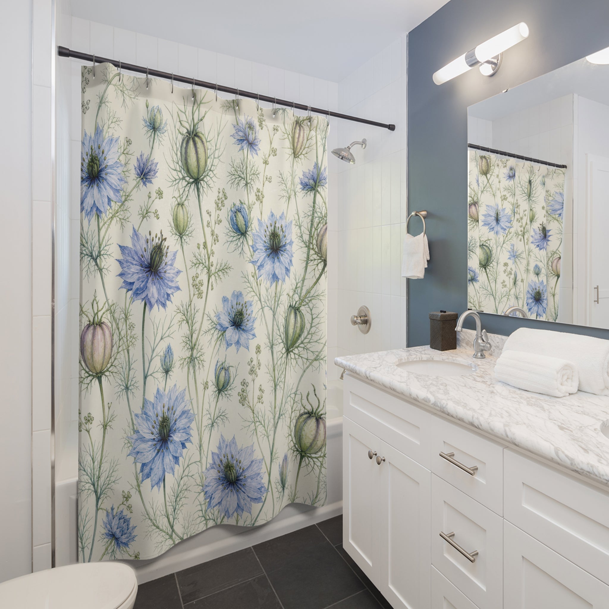 Airy Blue Love In A Mist Wildflower Shower Curtain