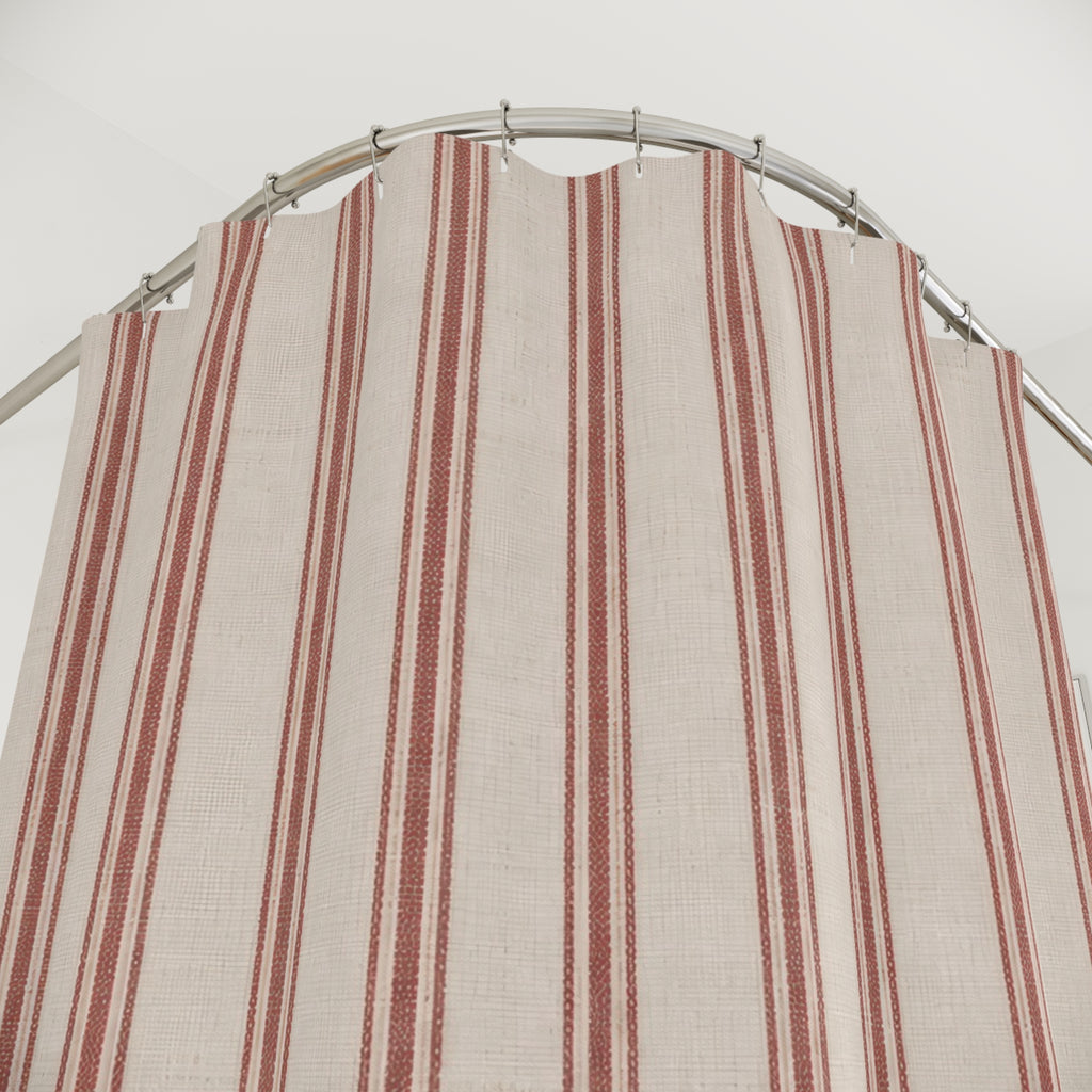 Red and White Striped Shower Curtain: Dense French Ticking