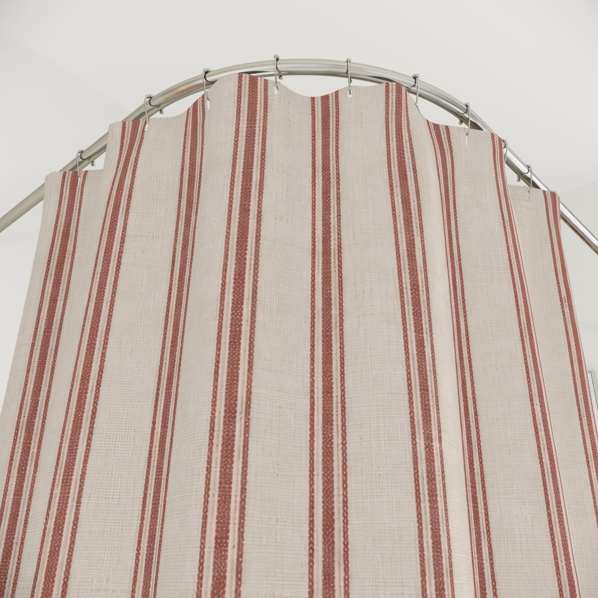 Red and White Striped Shower Curtain: Dense French Ticking