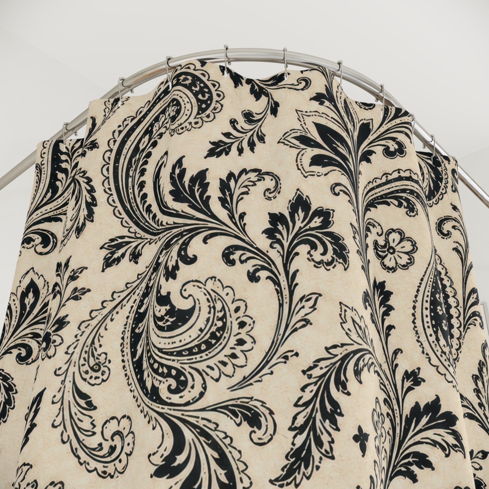 Black Cream Ornate Scroll Shower Curtain