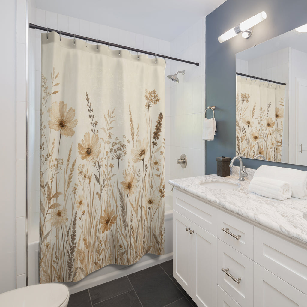 Beige Wildflower Meadow Shower Curtain