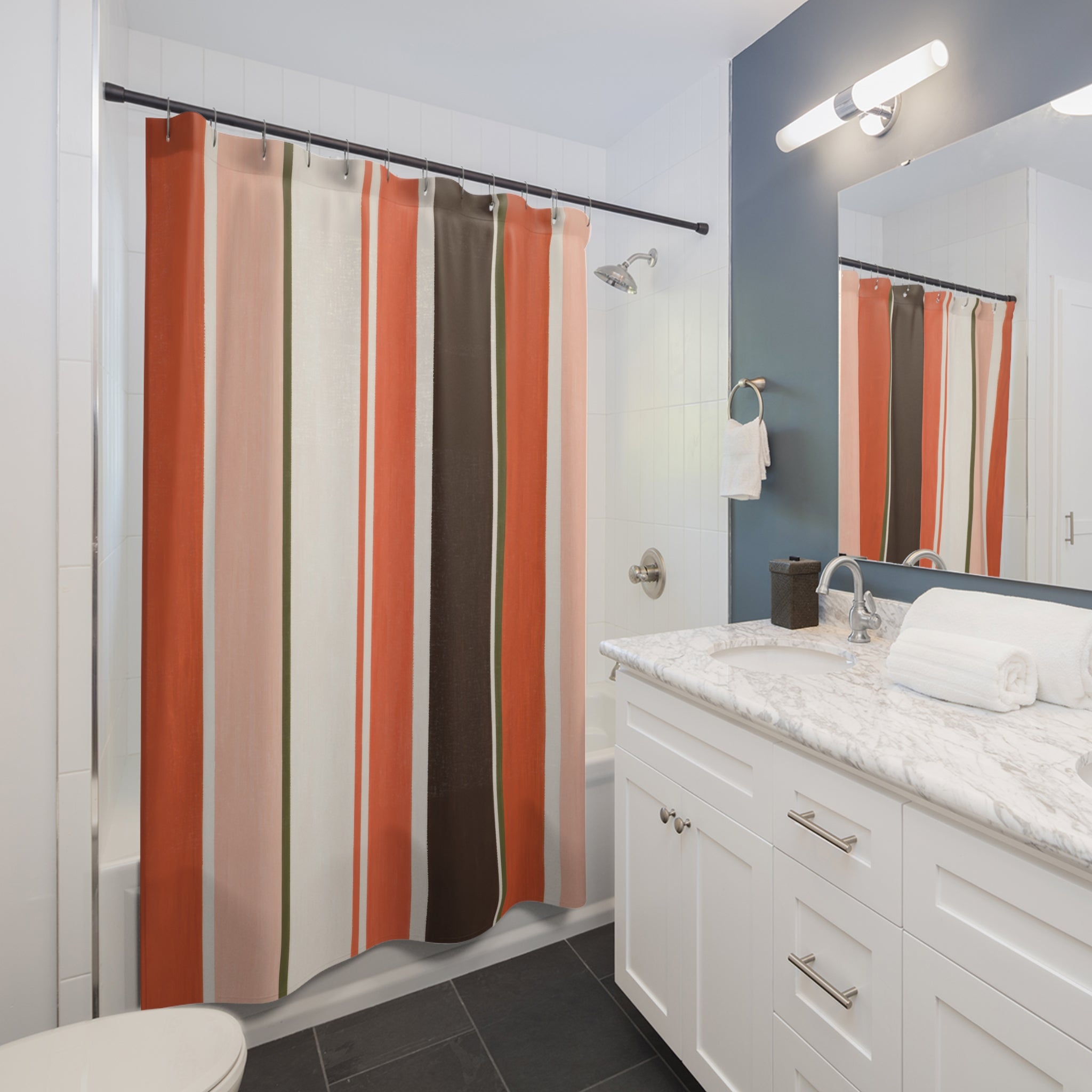 Rust Orange Brown Vertical Stripe Boho Striped Modern Line Shower Curtain