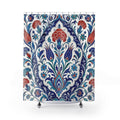 Turkish Shower Curtain: Blue Red Floral Tile