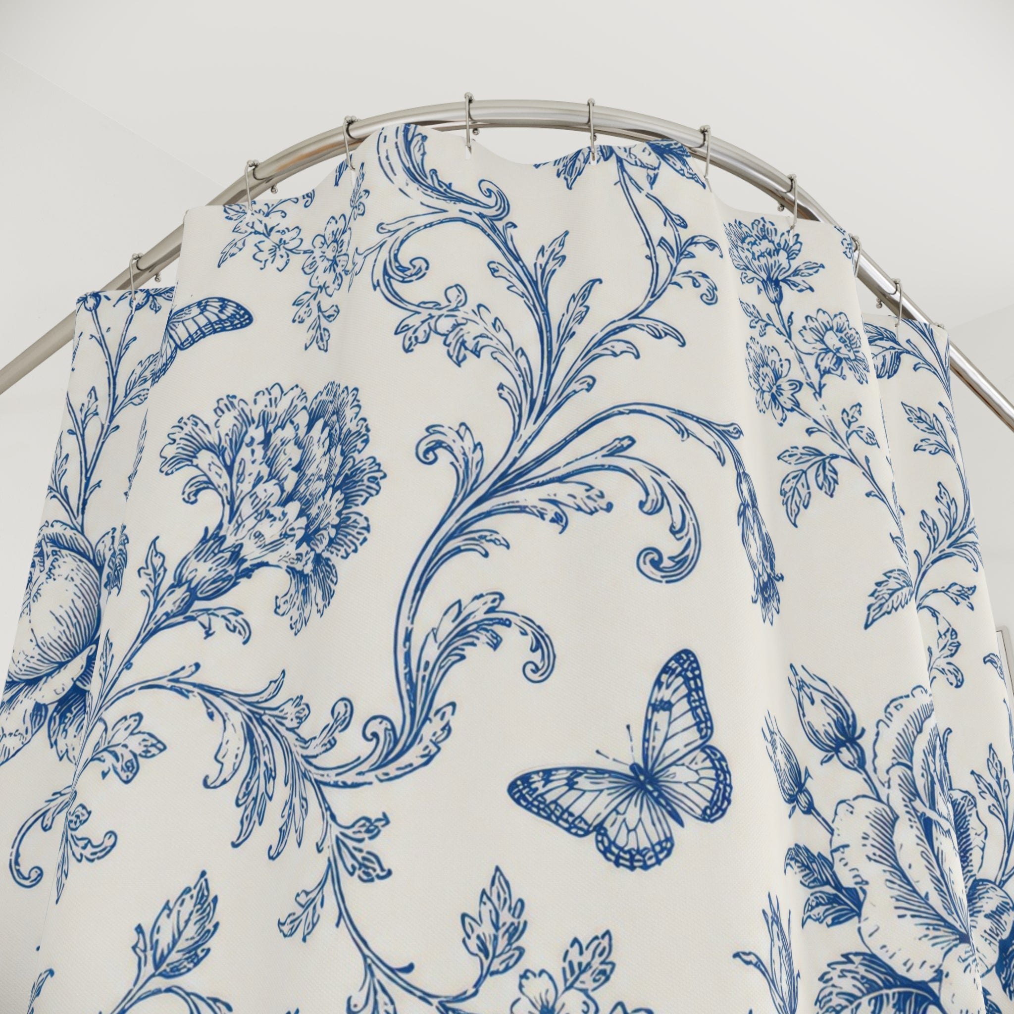 Blue Rose Toile Shower Curtain