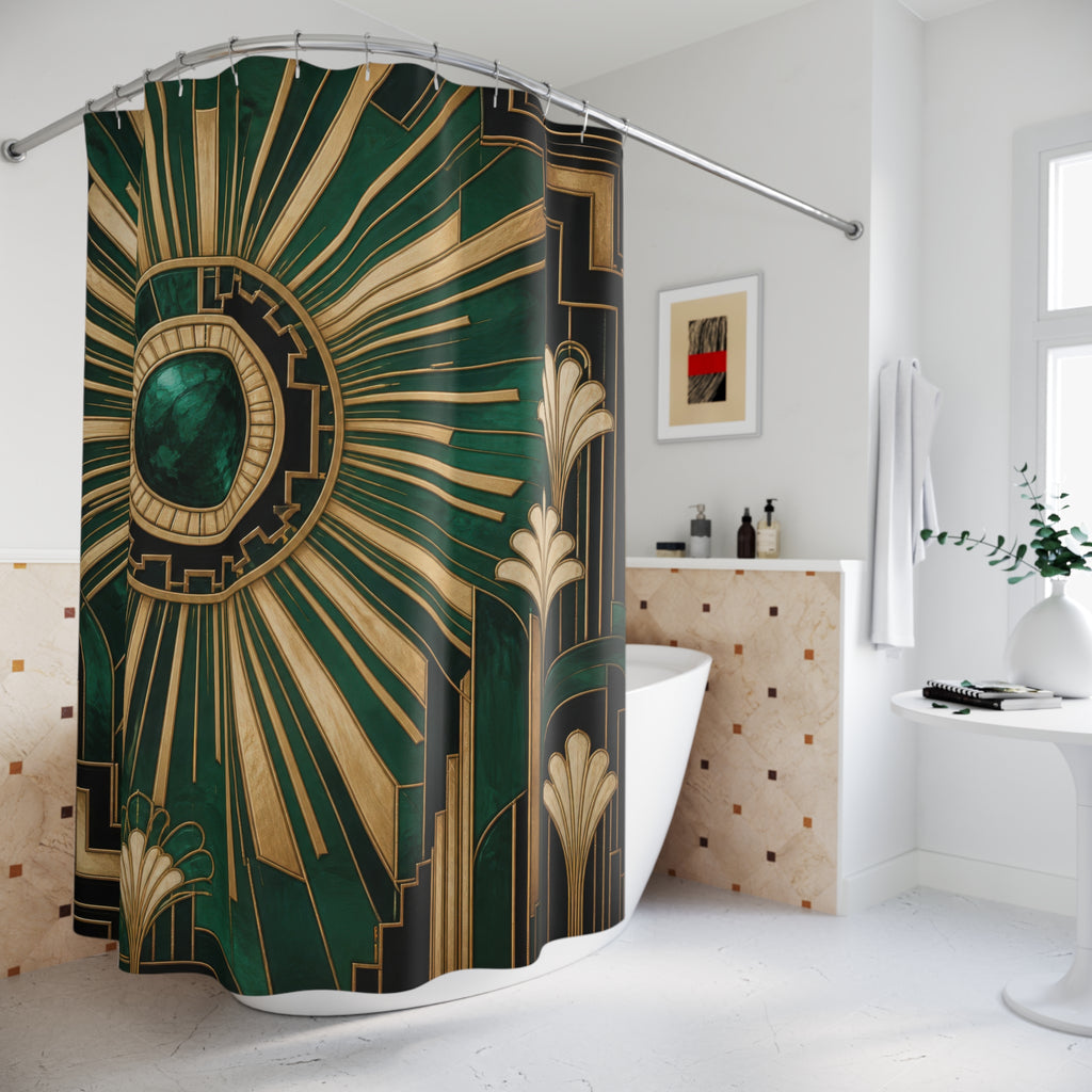 Emerald Art Deco Sunburst Shower Curtain