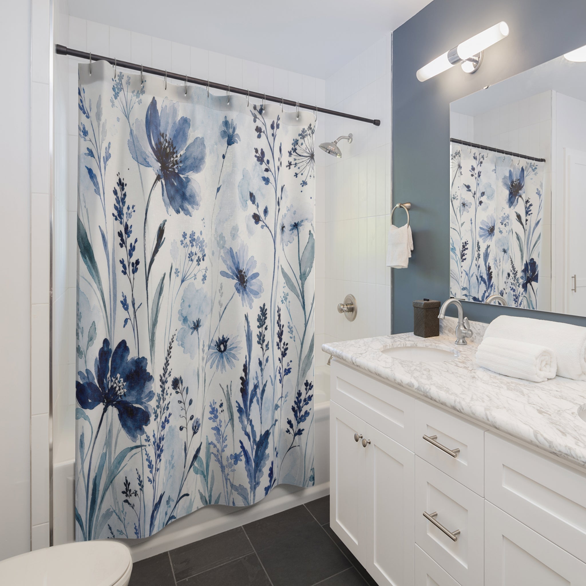 Watercolor Floral Wildflower Flower Blue Botanical Shower Curtain