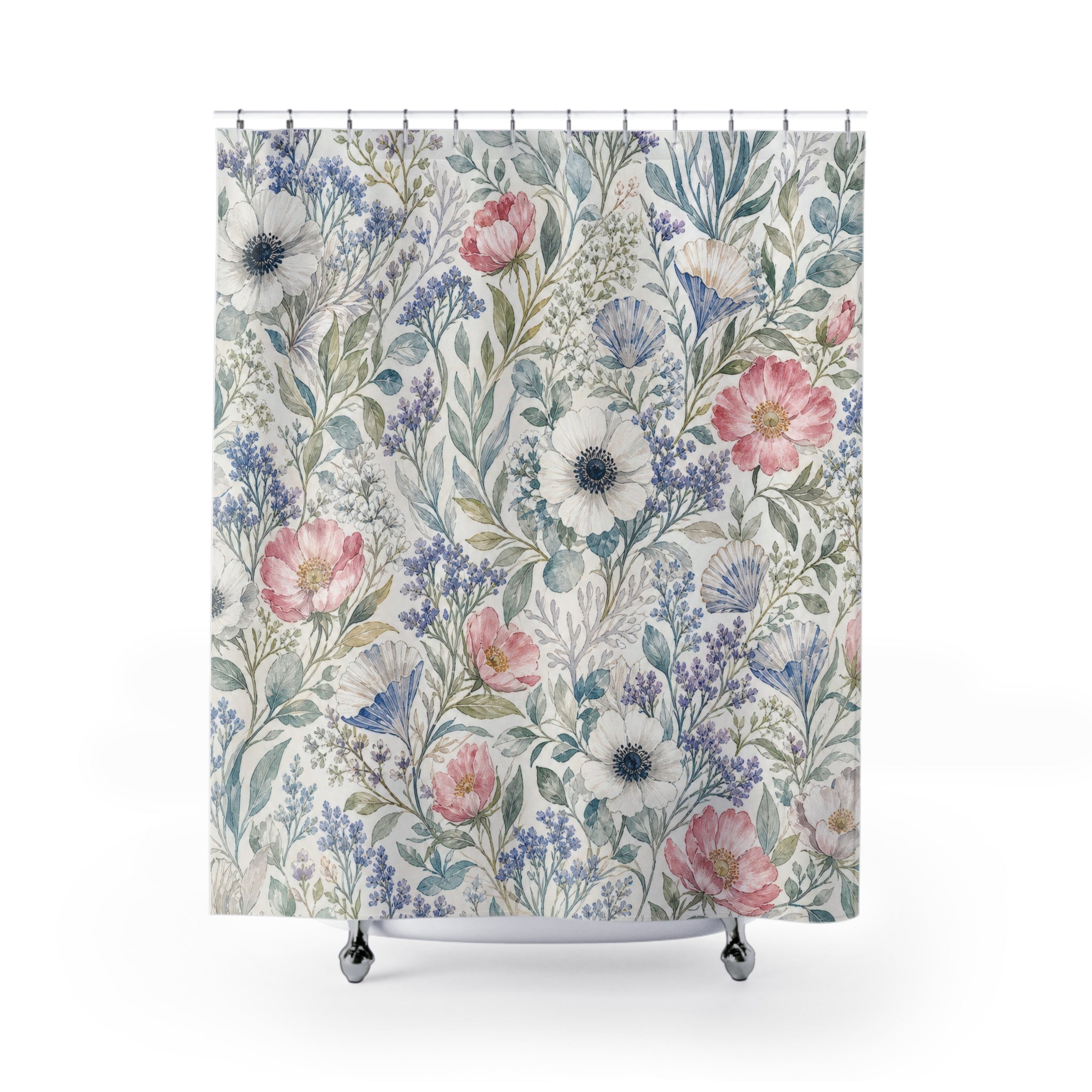 Pink Blue Meadow Flowers Shower Curtain