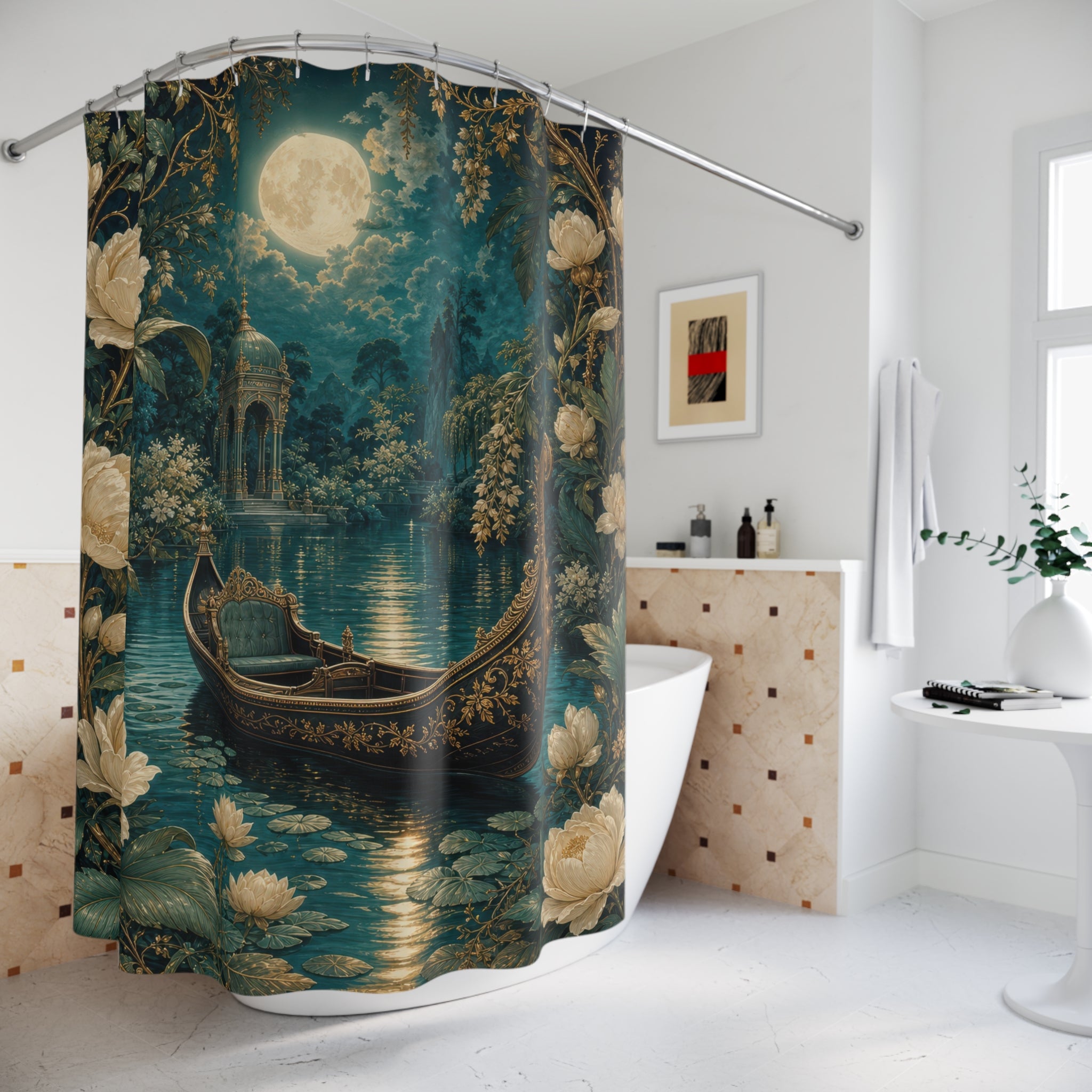 Moonlit Gondola Garden Shower Curtain