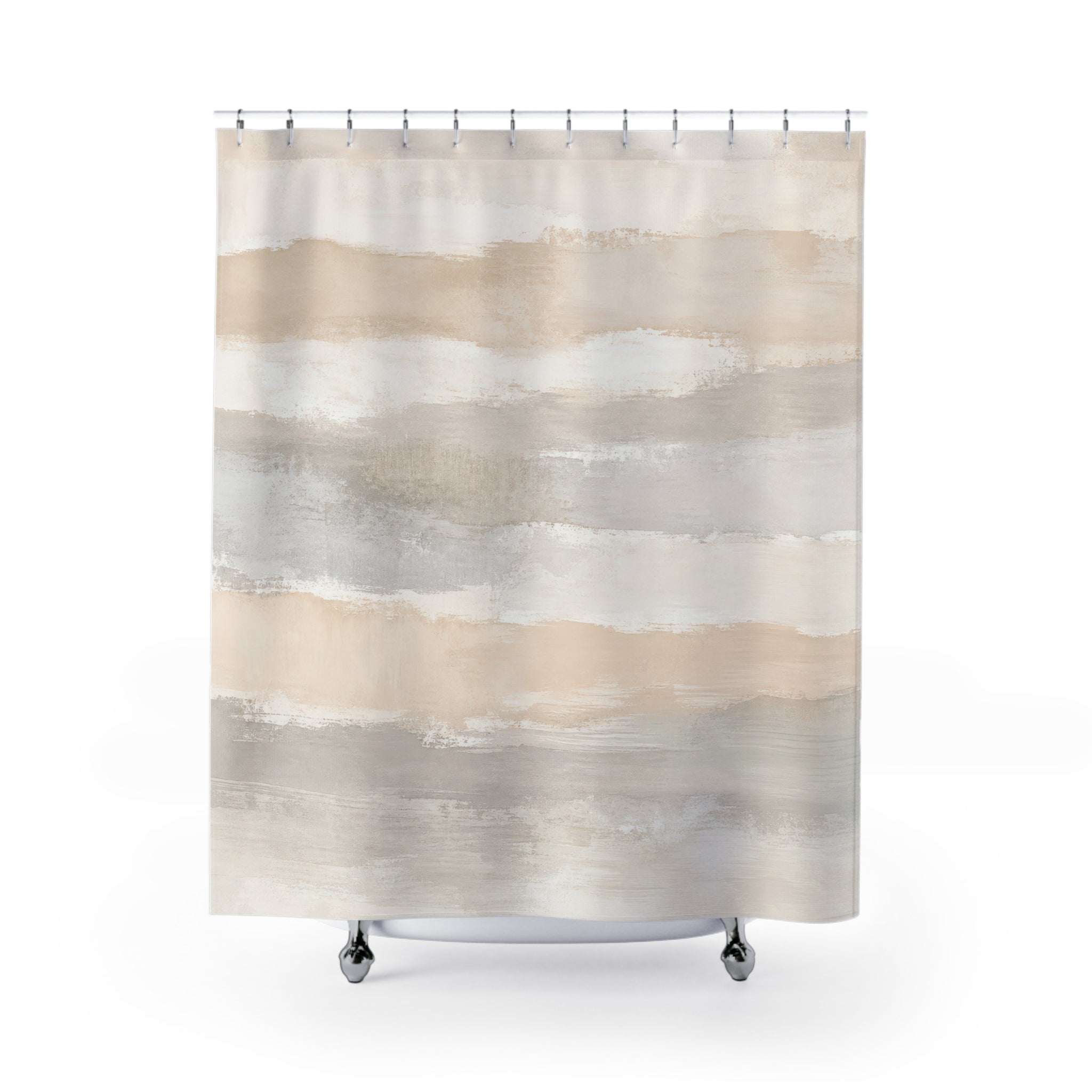 Beige Cream Abstract Horizon Bands Shower Curtain