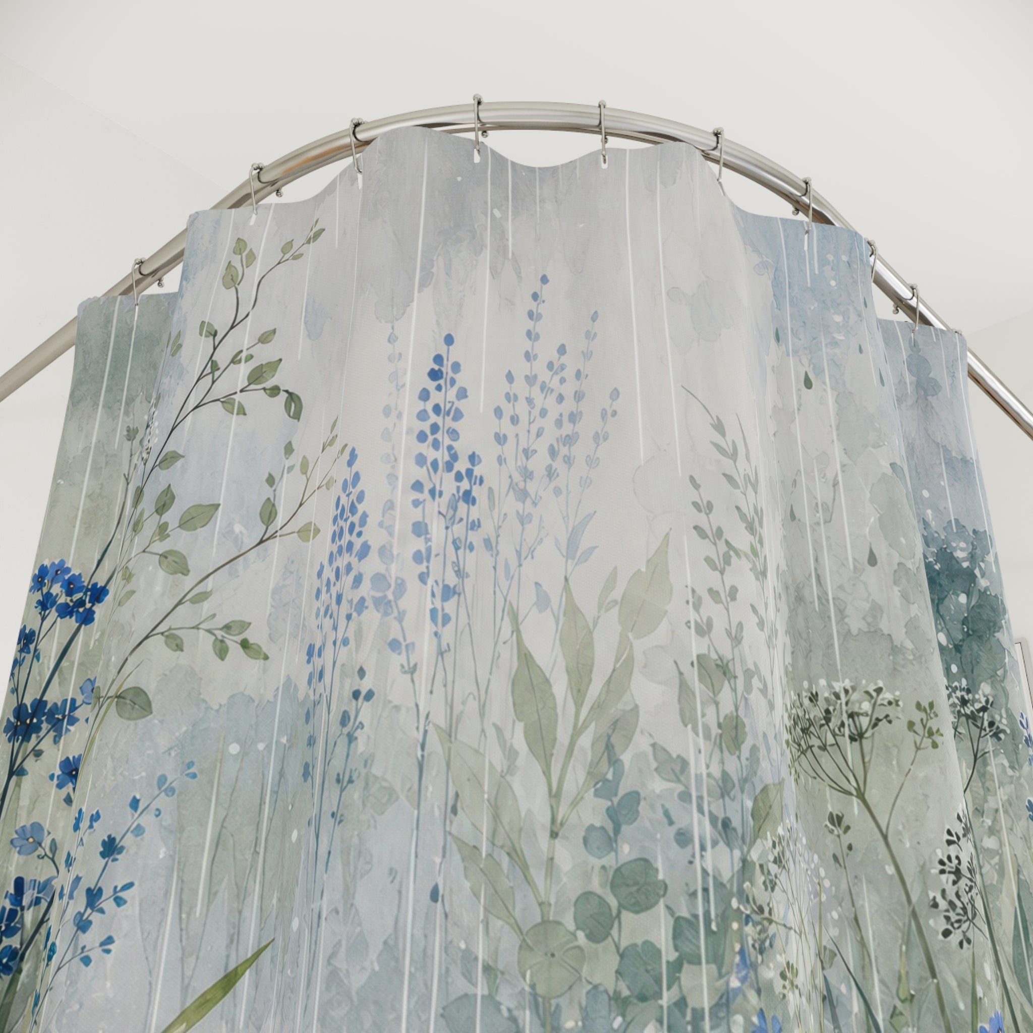 Blue Pond Reed Watercolor Shower Curtain