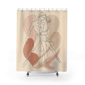 Line Art Shower Curtain, Embracing Couple Figure Pattern, Beige Rust Bathroom Decor, Modern Guest Bath Romantic Art Style