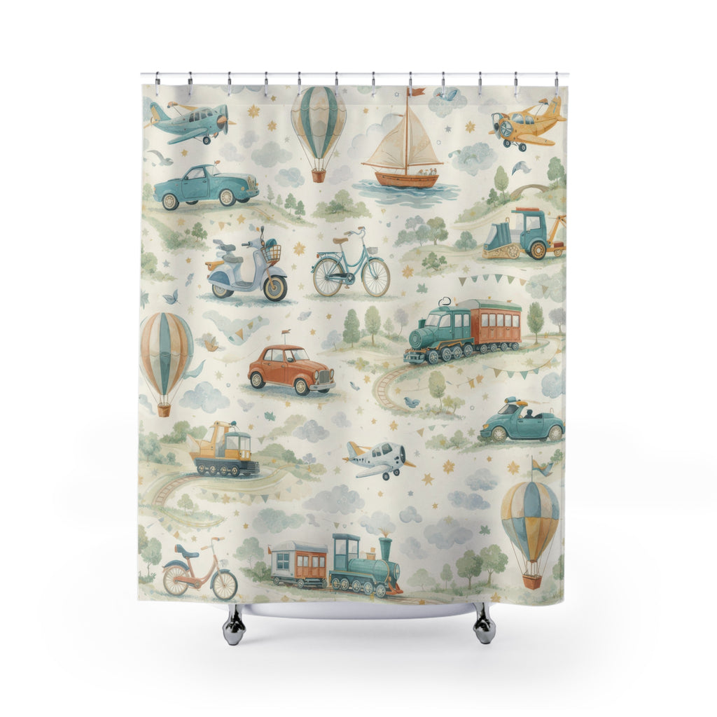 Cars and Planes Kids Shower Curtain – Blue