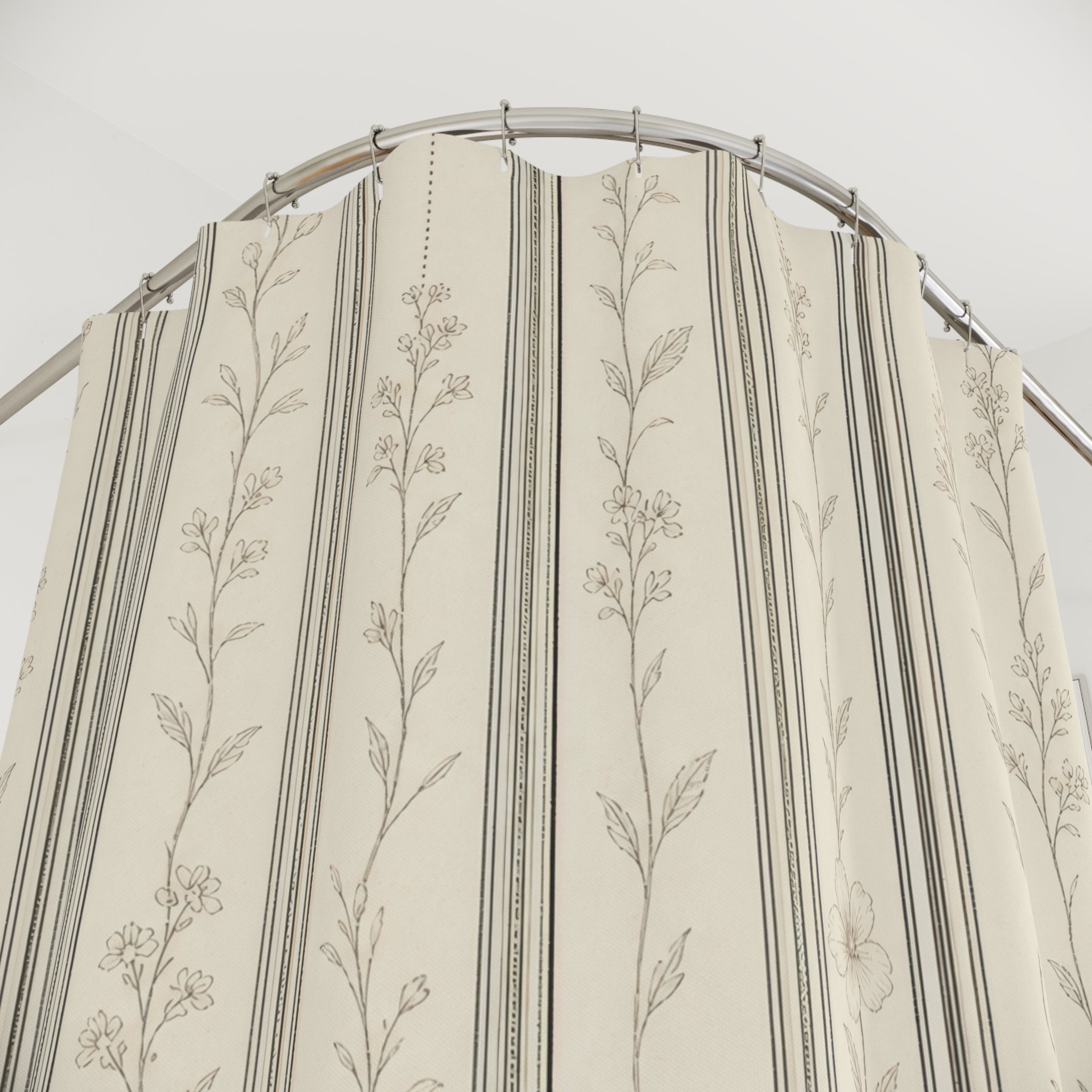 Beige Ivory Leaf Stripe Shower Curtain
