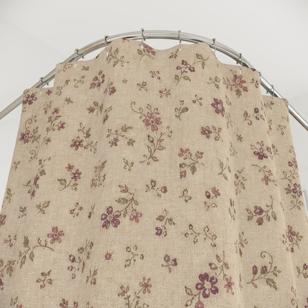 Tiny Rose Farmhouse Vintage Floral Shower Curtain