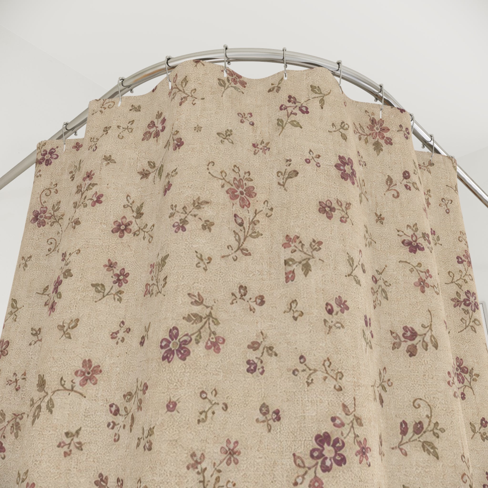 Tiny Rose Farmhouse Vintage Floral Shower Curtain
