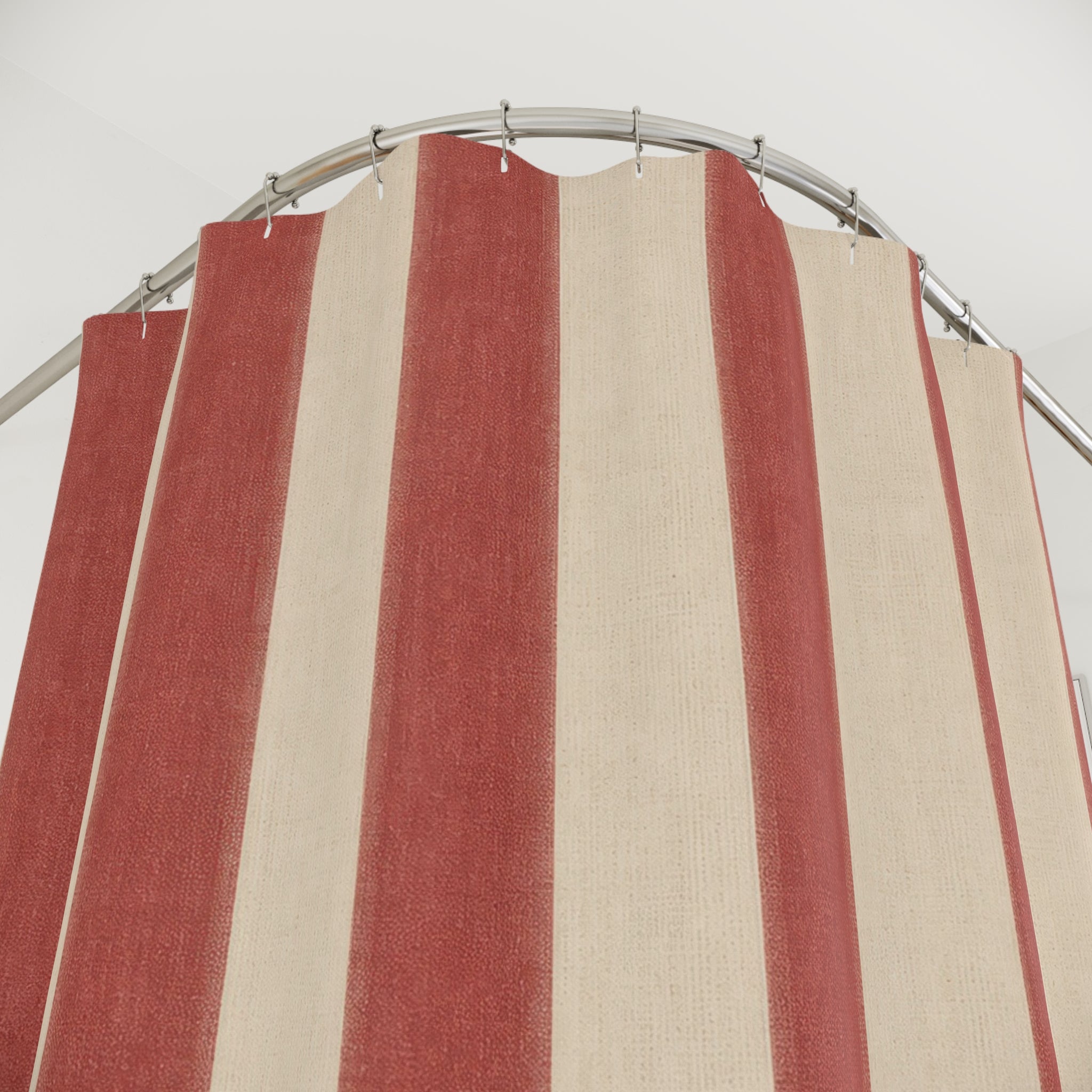 Brick Red and White Stripe Shower Curtain