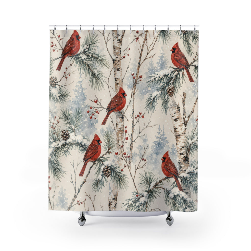 Red Cardinal Winter Pine Shower Curtain
