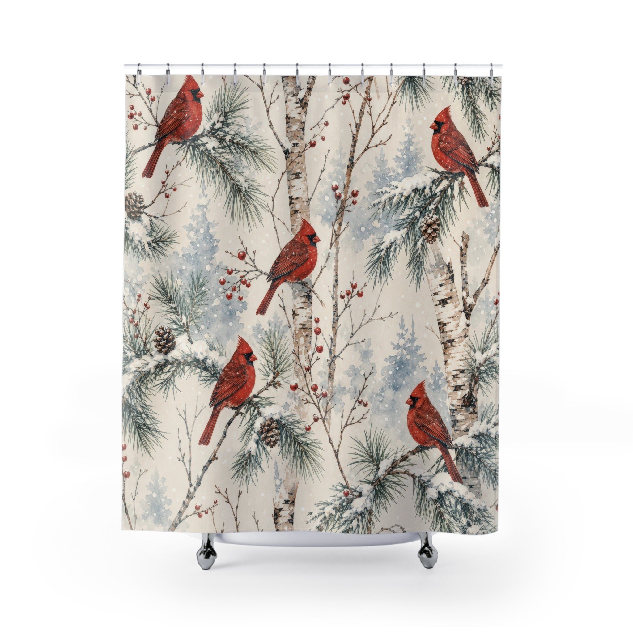 Red Cardinal Winter Pine Shower Curtain