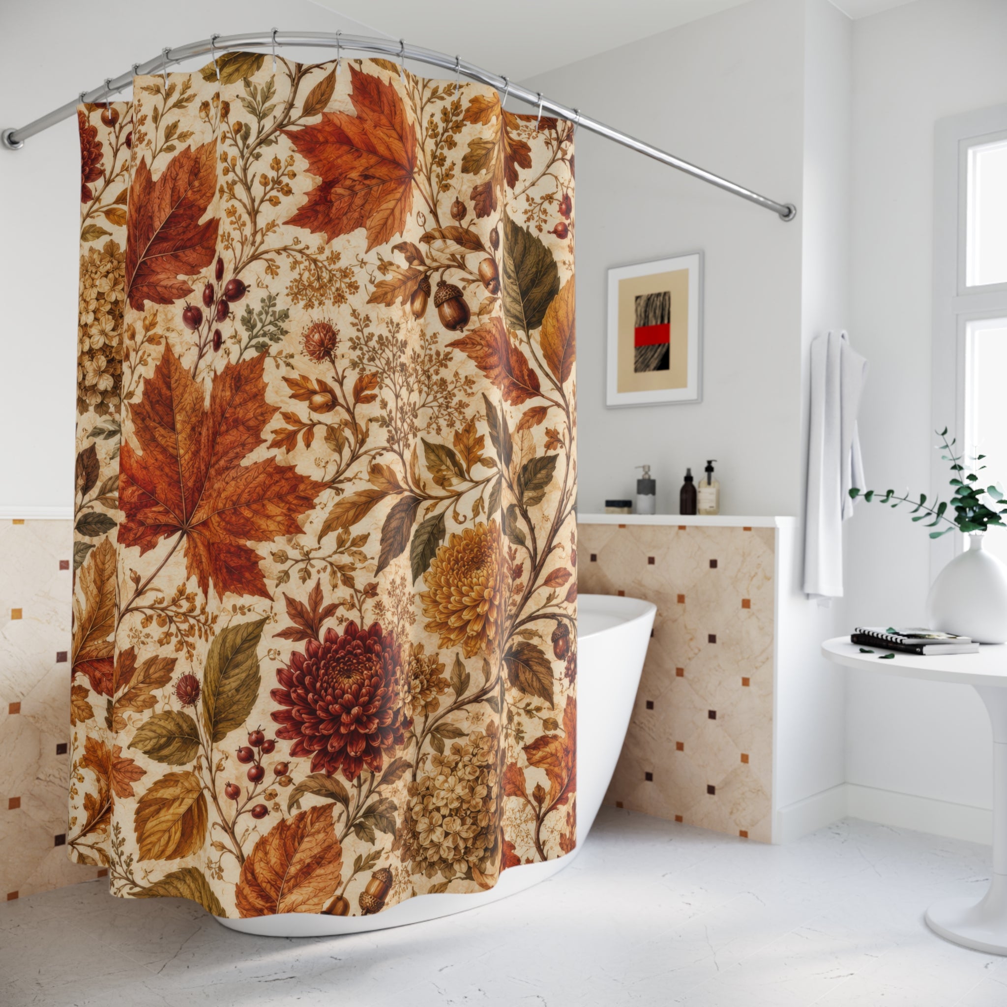 Autumn Shower Curtain: Vintage Fall Leaves