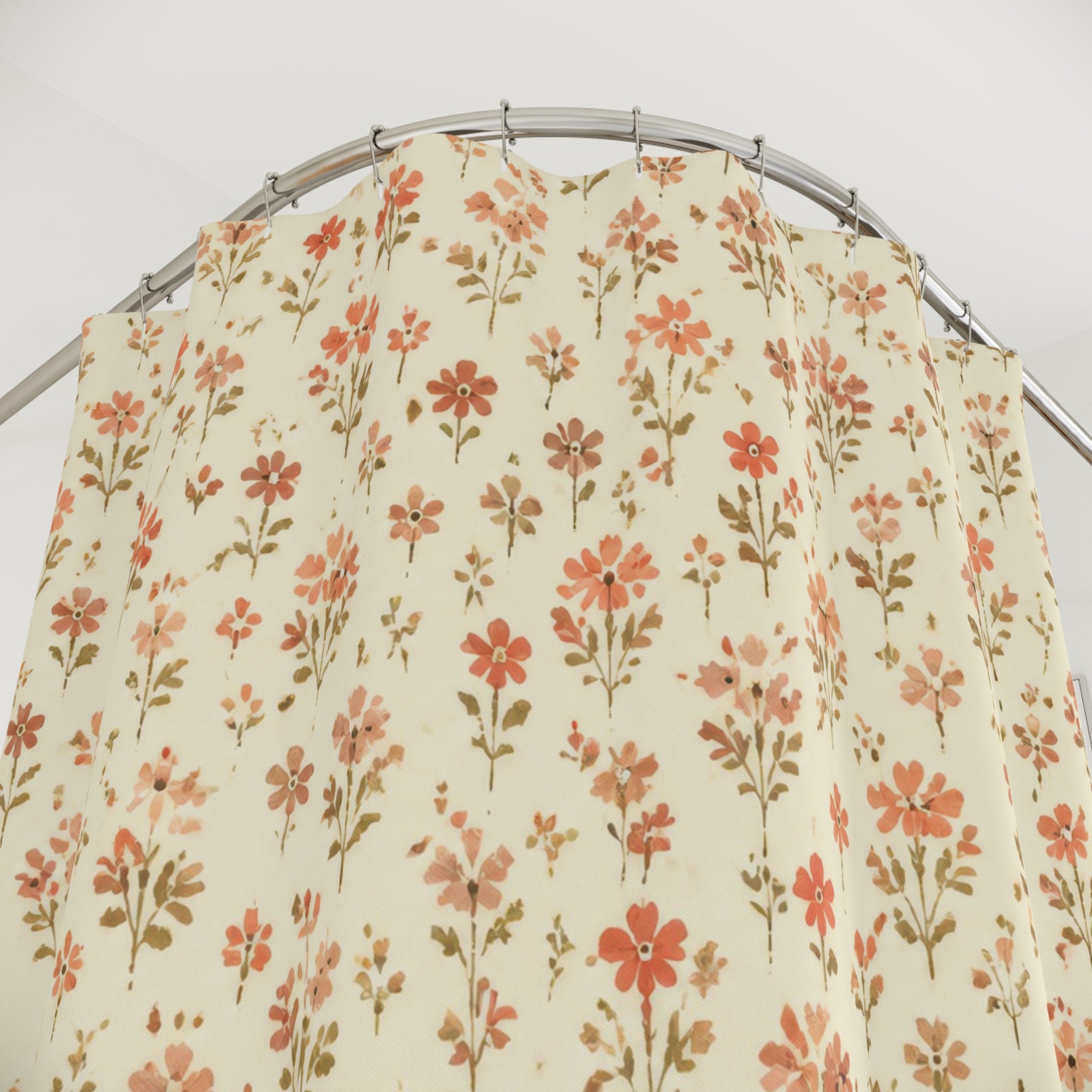 Coral Vintage Floral Shower Curtain